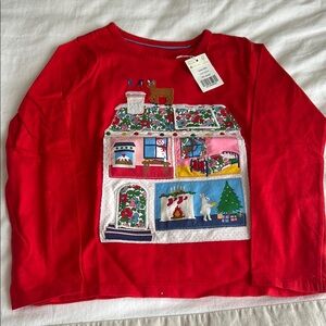 Mini Boden Red Long Sleeve Tee with Holiday Graphic